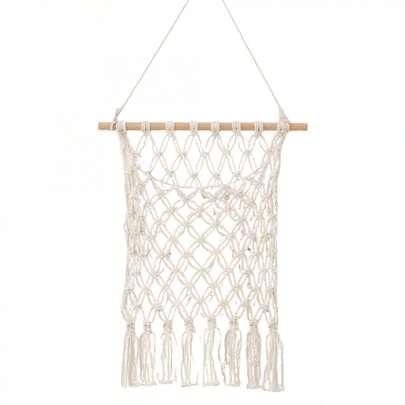 Macrame Wall Hanging Magazine Holder Boho Style Mail Storage Organizer Wall Mounted Woven Hanging Pocket With Tassels For Home Decor