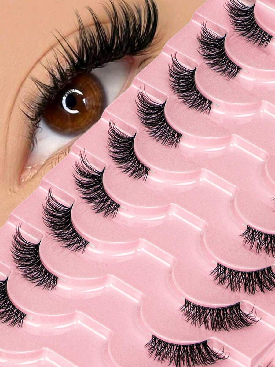 ISEEN 10 Pairs Transparent Half-Piece Cat Eye False Eyelashes, Fluffy Lightweight 3D Faux Mink Lash Set, Soft Natural Looking Fake Eyelash Strips - Black - View 1