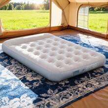 Colchón de aire inflable, colchoneta de camping de lujo, colchoneta de dormir inflable de PVC, cama de aire de camping de lujo doble con bomba incorporada, colchón grueso - Beis - Ver 3