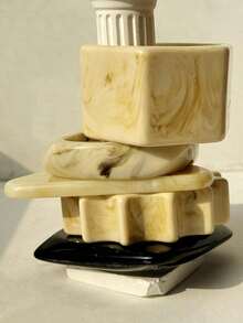 1件象牙色不对称树脂手链，厚款手链，饰有三角形、六边形和齿轮形状，复古优雅女士饰品，秋冬季款 - 彩色 - 查看 4