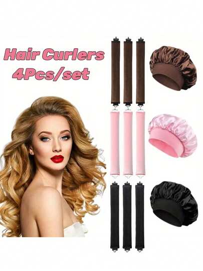 3pcs No Heat Curling Rods | Overnight Hair Curlers | Magic Tape No Heat Curling Wand | Velvet Sleep Curling Rods | Hair Care Tools Suitable For All Hair Types