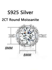 1pc Women's Engagement Ring, Starburst Crystal Flower Round Diamond Ring, 2.8g 925 Sterling Silver, 2 Carat Moissanite, Bohemian Palace Style, Engagement, Proposal, Wedding Anniversary, Valentine's Day Gift, Comes With Moissanite Certificate And Elegant Gift Box - Silver - View 3