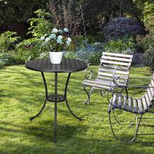 Mesa auxiliar redonda de aluminio fundido para exterior de 23,6'' con orificio para sombrilla de 2'', mesa de bistró, mesa auxiliar para patio, terraza, jardín, porche, piscina, color negro - Negro - Ver 6