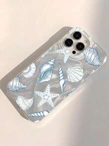 1pc Seashell & Starfish Pattern Full Coverage Perforated Feather Soft Phone Case Compatible With IPhone 17 16 16e 15 14 13 12 11 Pro Max Air X XS XR 8 7 Plus - Multicolor - View 2