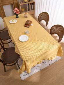1pc Fresh Minimalist Style Yellow Plaid Ruffle Tablecloth, American Farmhouse Style For Kitchen, Dining Table, Coffee Table, TV Stand, Entryway, Suitable For Holidays, Parties, Weddings, Banquets, All Season Photography Background - Yellow - View 7