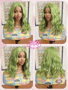 Synthetic Heat-Resistant Wig 4x2 U-Shaped Lace Wig, 16 Inches, Medium Length Curly Hair, Naturally Soft, Olive Green Realistic Wig, Easy To Wear, Synthetic Fiber Material, Heat-Resistant, Naturally Realistic, Suitable For Girls' Gatherings, Role-Playing, And Daily Wear - Olive Green - View 6