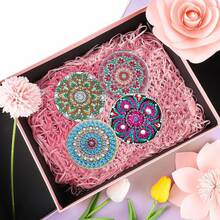 مرآة مطوية مرصعة بالألماس، طراز المندالا بأشكال قلب/دائري/مربع، مصنوعة من جلد البولي يوريثان، مرآة مرصعة بالألماس للمكياج، مناسبة للسفر، حرفة للمبتدئين - متعدد الألوان - مشاهدة 6