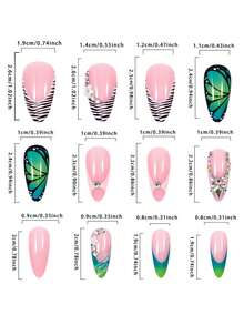 24 st Rosa & Blågrön Mandel Press-On Naglar Fjärils Strass Design Lösnaglar