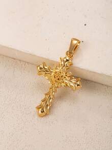 1个18K镀金不锈钢实心十字架吊坠，男女皆宜的优雅吊坠，可用于DIY项链耳环首饰制作，日常佩戴礼物 - 金色 - 查看 11