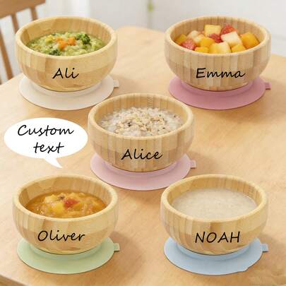 Personalized Bamboo Bowl With Suction Base, Customized Name Feeding Tableware For Infants And Toddlers, Personalized Children's Gift