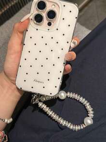 1pc Fashionable New IMD Black Polka Dot Lanyard Phone Case With Cartoon Star Lanyard, Suitable For IPhone 17 Pro Max/16 Pro Max/13/15/16/15 Pro Max/17 Pro/14/11, IMD Lanyard Phone Protective Cover - White - View 3