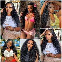 深波浪卷发蕾丝前假发 13x6 卷发假发 26 英寸 180% 密度 自然黑透明蕾丝前假发 无胶预拔毛深波浪假发 女士 - Natural Black - 查看 7