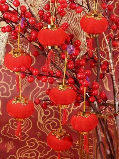 25/30 piezas Mini linternas rojas de peluche, set de mini linternas rojas de peluche con borlas y cuerdas, sin herramientas necesarias, adecuado para bodas, decoración navideña del Año Nuevo Chino, significado auspicioso, detalles dorados, adecuado para bodas, celebraciones del Año Nuevo Lunar y Año Nuevo, decoración de linternas para exteriores