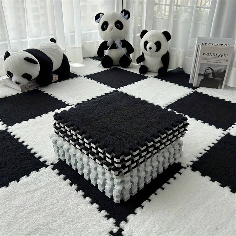 10pcs, 30cm, 60cm Plush Patchwork Rug Tiles, Bedroom Square Decorative Floor Mat, Bedside Cute Carpet, Thick Foam Floor Pad, Odorless Soft Interlocking Floor Protector Mat, Multi-Color Patchwork Rug, Comfortable Room Floor Mat, Suitable For Bedroom, Study, Living Room, Balcony