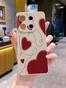 1个心形线条图案防震手机壳，UV印刷，兼容三星/Galaxy/////安卓机型 - 米色 - 查看 3