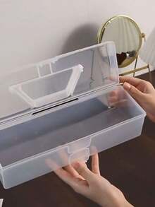 1pc Desktop Decor Jewelry Transparent Rectangular Storage Box , Makeup Room Decor, Room Decor - White - View 3