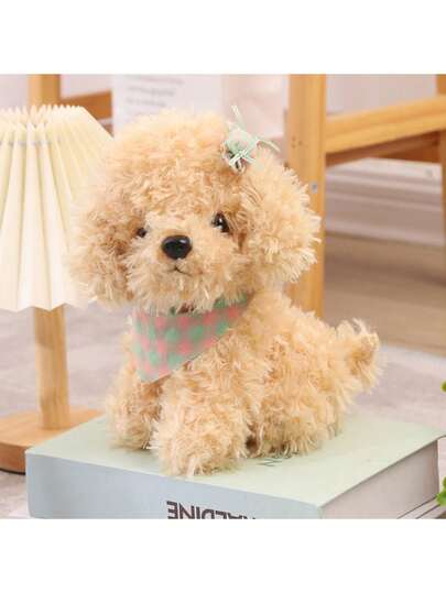 Brown Puppy Plush Toy, Cute Puppy Shape With Scarf And Candy Accessories, Teddy Velvet Puppy, Soft Fabric Material, Gift For Animal Lovers, Is Birthday Gift Holiday Gift, Party Decoration, Gift Bag Desktop Collectibles