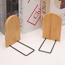 1/2pcs Removable Wooden Bookends, Non-Slip And Durable, Suitable For Bookshelves, Can Be Used To Hold Books And CDs - Multicolor - View 4