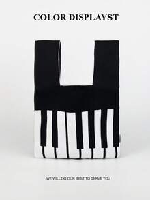 迷你轻便可折叠可爱蓝色树脂镂空透气撞色针织手提包腕包，适合度假、拍照、上学等场合，女士适用 - 黑與白 - 查看 4