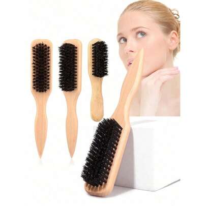 Peine de cerdas de jabalí suaves, ayuda a crear un peinado de cola de caballo elegante, domina los pelos rebeldes y el cabello encrespado, controla la línea del cabello, cuenta con un peine de dientes anchos y un cepillo volumizador, conveniente para seccionar y separar. Herramienta esencial para el peinado, producto y accesorio de cabello para salones, belleza y viajes.