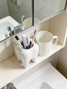 1个创意牙齿造型笔筒，牙刷收纳架，独特的白色牙齿设计，适合作为牙科/牙医小礼物，也可用于家庭办公室桌面收纳和浴室化妆刷收纳，还可用于收纳浴室牙刷、牙膏、办公用品和学习用品。 - 彩色 - 查看 2