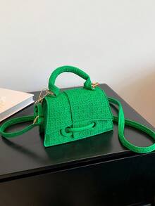Bolso de mano con textura de nicho francés para mujer, bolso cuadrado pequeño con forma, bolso de hombro versátil y de moda, primavera - Verde - Ver 4