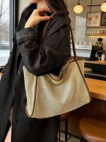 2pcs Spring Straw Large Capacity Handbags, 2026 New Fashion Tote Shoulder Bags, For Travel And Outing - Coffee - View 2