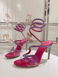 2026新款水钻蛇形缠绕高跟鞋，性感细高跟明星同款单带华丽凉鞋 - 玫紅色 - 查看 2