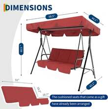 Silla Columpio para Jardín ¡Relájate! │ Banco Mecedor de 3 Plazas con Toldo Ajustable y Cojines Mullidos │ Estructura de Acero para Exterior │ Perfecto para Porche, Terraza o Patio - Rojo - Ver 2