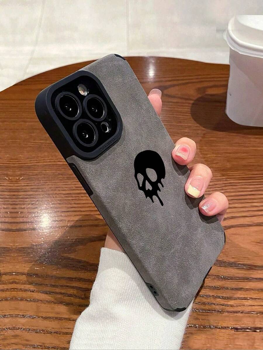 Coque de téléphone antichute et antidérapante avec motif de crâne vintage fondu, compatible avec Apple et autres téléphones - Gris - Voir 1