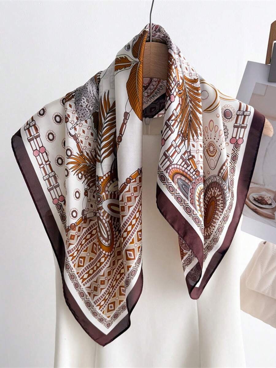 1条波西米亚佩斯利花纹真丝围巾，尺寸27.5英寸 x 27.5英寸，时尚设计，适合日常佩戴。