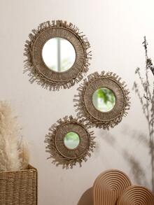 1个波西米亚风格圆形流苏镜，适合客厅、卧室悬挂，波西米亚风格装饰圆形镜，农舍风格家居装饰镜，流苏串珠装饰镜，室内壁挂镜，简约波西米亚风格镜，农舍风格梳妆镜，适合客厅、卧室、浴室、儿童房、玄关。 - 彩色 - 查看 7