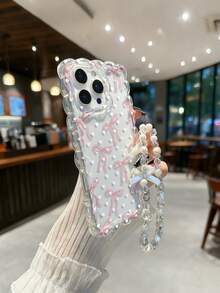 编织波浪边极简优雅TPU心形蝴蝶结彩绘防摔手机壳，配串珠手链配件，兼容 17 Pro/17 Air/17/17 Pro Max、16/11/16 Pro/16 Plus/16 Pro Max/16 E/15 Pro Max/13/14/12/XS/XR/7G/8 Plus/XR/7/8，彩绘TPU软壳，适用于 15 Pro Max、13、14、12、14、X，编织波浪边12/14彩绘TPU防摔软壳 - 彩色 - 查看 3