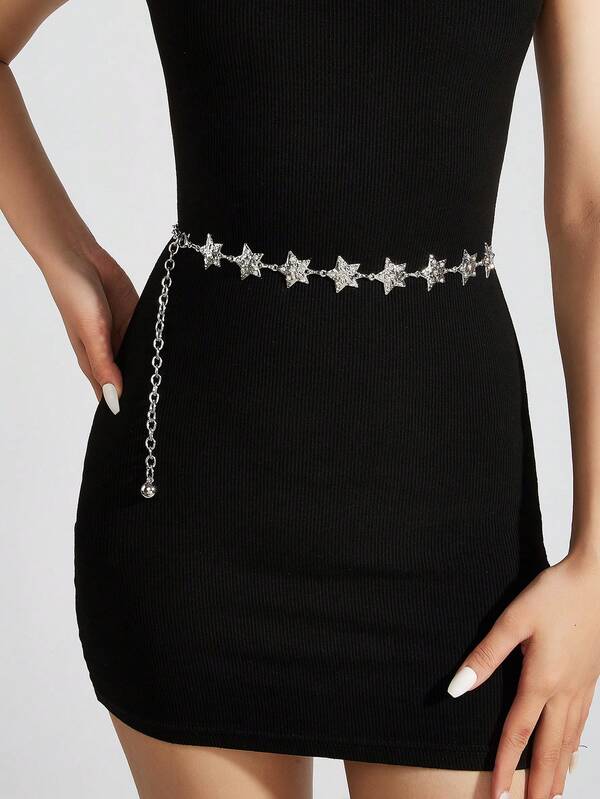 1pc Women's Star Metal Accessory Waist Belt, Suitable For Dresses, Ins Style Waist Chain Decor, Daily Wear