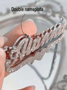 1pc Customized Double Layer Stainless Steel Necklace With Shiny Heart-Shaped Personalized Name Pendant - Multicolor - View 13