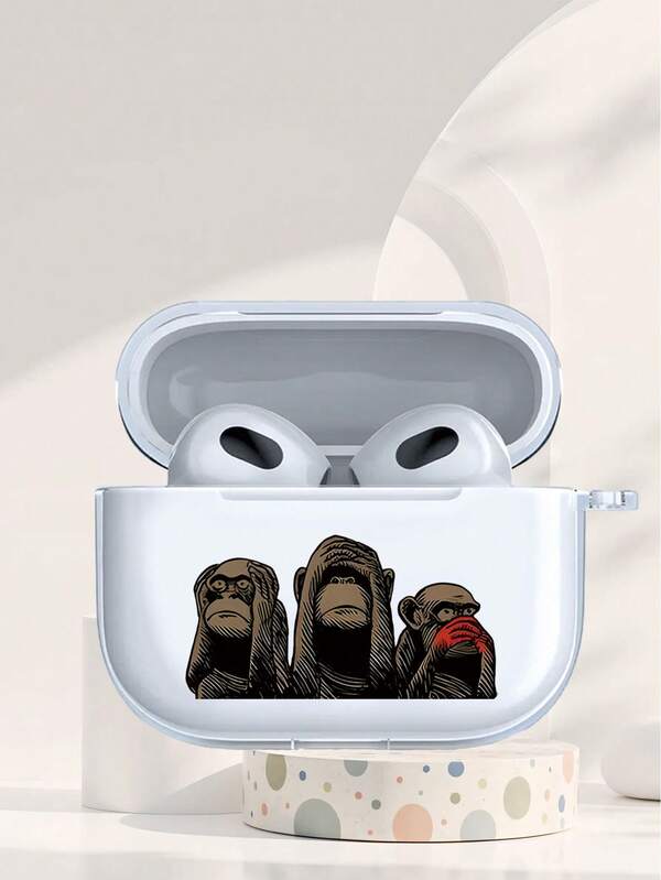 Vintage Gorilla Pattern Earphone Protective Case, Compatible With IPhone - Also Fits 2/4 Niche Earphone Case, Compatible With 3/Pro/Pro2/Pro3, Birthday Gift For Friends/Couples, Practical Gift, Retro Illustration Style Ape Figure