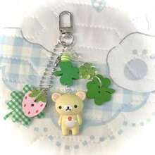 Handmade Beaded Four-Leaf Clover Easy Bear Ancient Early Japanese Cute Millennium Pendant Bag Pendant CCD Keychain Gift - Multicolor - View 4