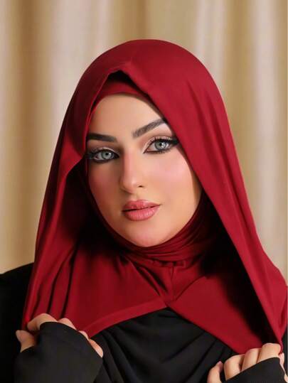 1pc Women's Solid Color Balaclava Ski Mask Neck Warmer Elastic Headband Turban, Breathable Comfortable Stretchy Wide Brim Sweat-Absorbent Multifunctional Sports Headwear, Minimalist Fashion Scarf, Hood And Matching Headband In One