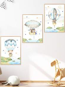 1幅帆布墙画_儿童房海报，热气球，儿童艺术，墙面装饰，图片，动物图案，礼物，波西米亚风格，婴儿用品 - 带框婴儿房墙画，完美适用于游戏室装饰、婴儿房装饰、托儿所装饰、幼儿园装饰、男孩房装饰、女孩卧室装饰、儿童房装饰。 - 彩色 - 查看 1