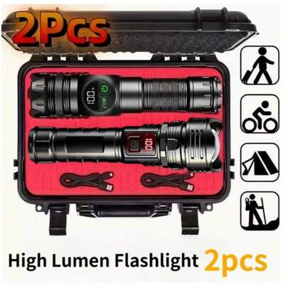 2-Pack High-Power Super Bright Flashlights With COB Side Lights, USB Fast Charging, Multi-Level Dimming, And Adjustable Focus, Suitable For Camping, Cycling, Exploration, Emergencies, Fishing, Etc. Super Bright Flashlights, Men's Gifts, Holiday Presents