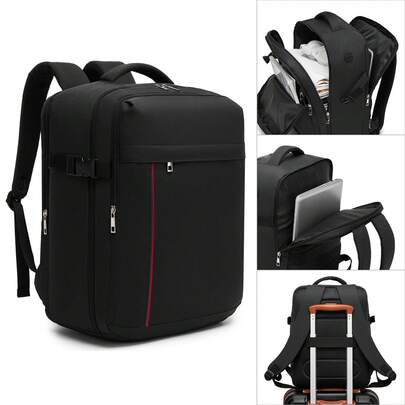 Cabin Bag Backpack 40x30x20 For Women And Men Flight Approved Underseat Carry On Personal Item 15.6 Inch Laptop 180 Degree Clamshell Opening Lightweight Water Resistant With Luggage Strap Cable Pass Through Black