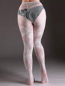 1pc Retro Tattoo Sexy Black Hollow Pattern Jacquard Stirrup Tights, Fishnet Pantyhose For Women - Multicolor - View 12