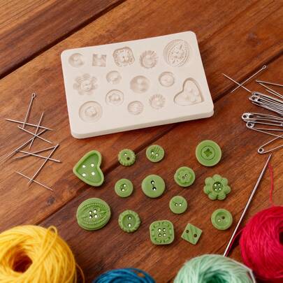 1 pieza Molde de silicona con forma de botón simulado, adecuado para la producción de arte hecho a mano, accesorios creativos DIY, variedad de formas de botones, desmoldado sencillo y moldes de silicona reutilizables.