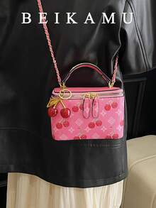 1 chiếc túi xách kiểu hộp thiết kế độc đáo, ví đựng son môi và tiền xu thời trang, túi đeo vai chéo thanh lịch (kèm mặt dây chuyền hình quả anh đào) - Xem 5