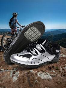 Unisex New Racing Road Cycling Shoes | Breathable Non-Locking, Comfortable Rubber Soled, Professional Outdoor Athletic Sports Bike Shoes, All-Season, Microfiber Upper, Fabric Inner And Insole, Clipless Compatible - Silver - View 6