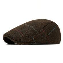 1pc Men's Vintage Wool Felt Newsboy Cap, Warm Autumn/Winter English Beret Hat - Wool Blend Plaid Newsboy Cap - View 9