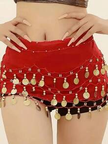 Women's Belly Dance Hip Chain - 66 Gold Coin Tassels In A Fan Skirt Wrap, Featuring Sequins And Coin Designs, Elastic Waistband, Suitable For Belly Dance, Hip Hop, Street Dance - Performance Costume Accessory, Dancewear, Dance Performance - Multicolor - View 3