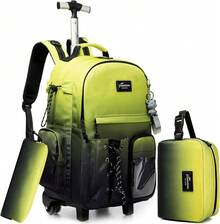 Kids Rolling Backpack With Wheels Unisex Suitcase Carry On Luggage For Elementary Middle High School Students - 漸變黃黑 - 查看 12