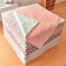10条/20条装随机超细纤维毛巾，吸水性强，厨房清洁布，不粘油洗碗布，餐具清洁抹布，家居清洁毛巾，超强吸水清洁布，绿色 - 彩色 - 查看 7