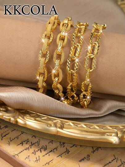 KKCOLA 1件装时尚百搭回形针加厚手链，珠宝配饰，适合派对、节日、日常搭配，可作为礼物送给爱人、妈妈、女儿。